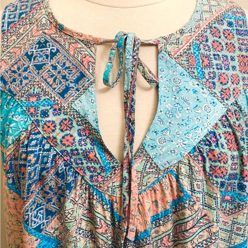 Gap Aqua Turquoise Orange Patchwork Sleeveless Fr… - image 4